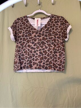 Brown and Black Leopard-Print V-Neck Crop Top
